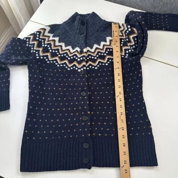 Fjallraven Women's Ovik Knit Wool Cardigan Sweater XS Fair Isle Nordic Blue Navy - Picture 7 of 16